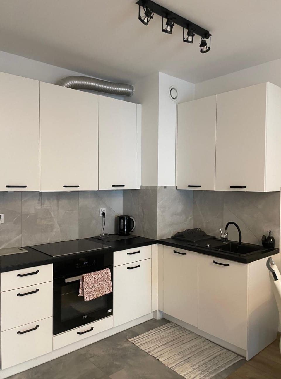 Kitchen or kitchenette, dishwasher, stove