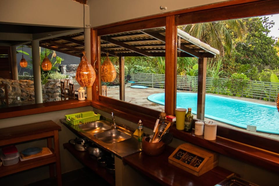 Day, Kitchen or kitchenette, Dining area, Garden view, Pool view, Swimming pool