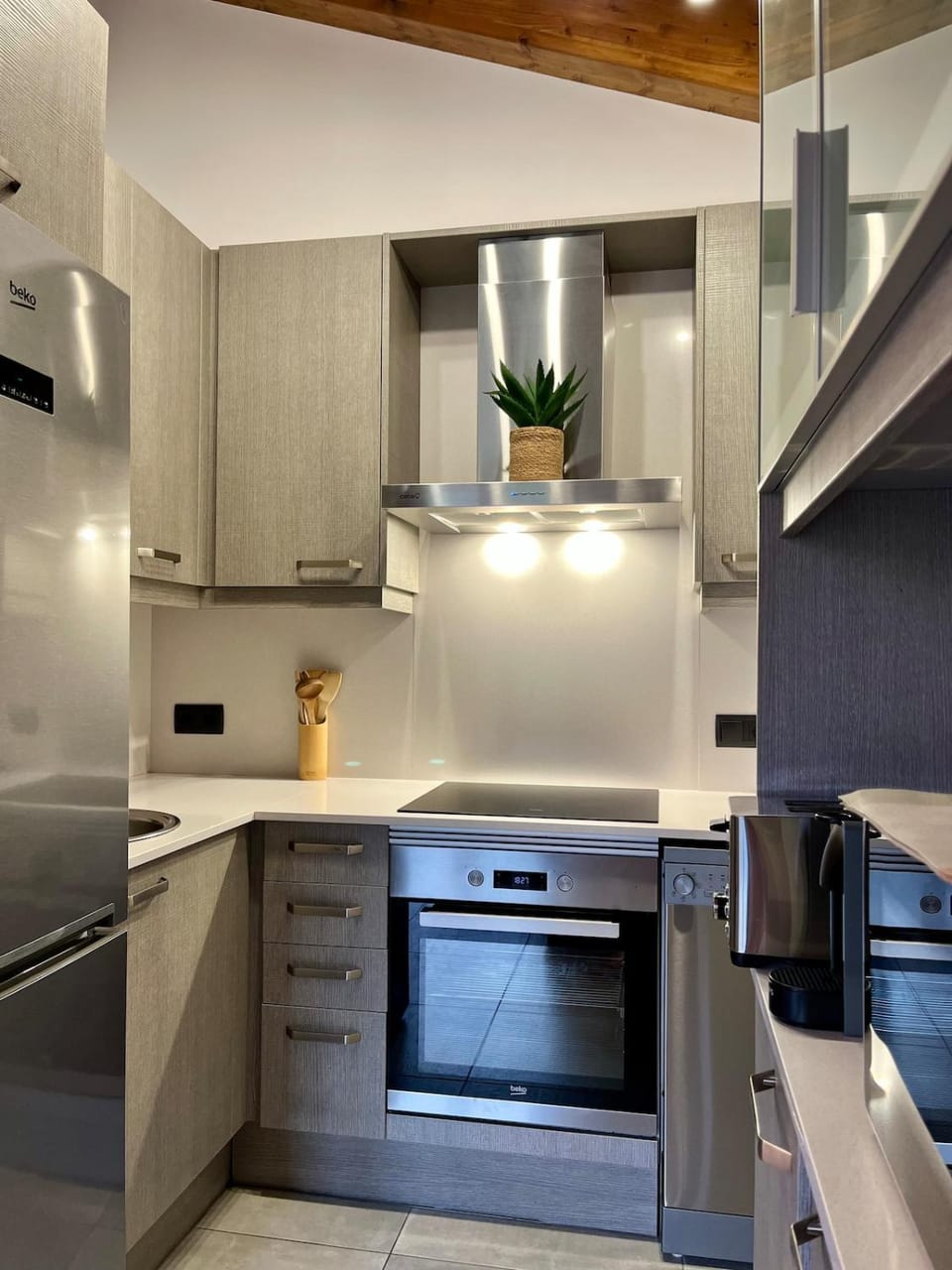 Kitchen or kitchenette, oven, stove