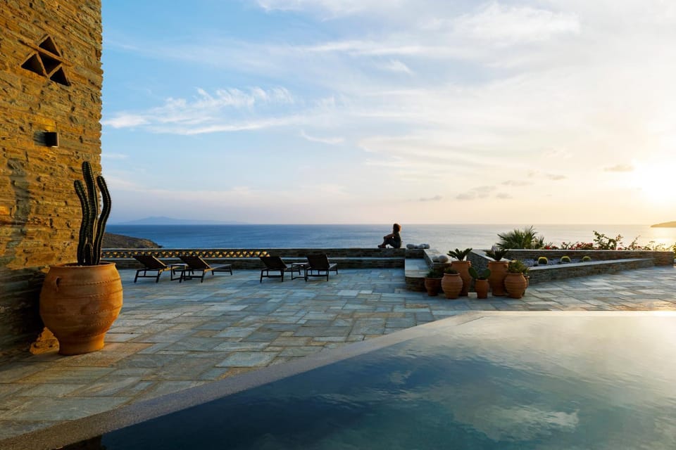 Day, Natural landscape, Balcony/Terrace, Pool view, Sea view, Sunset, sunbed