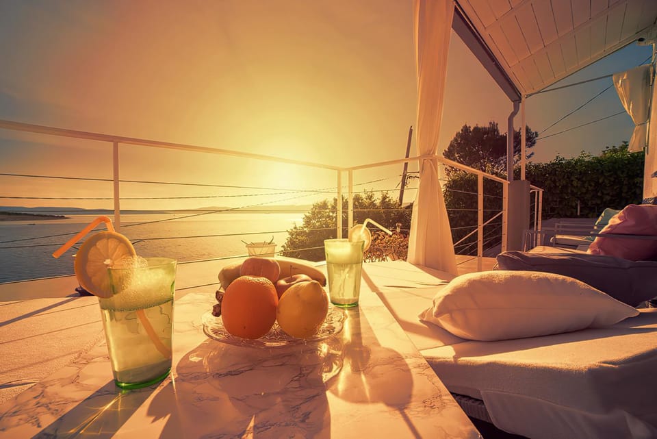 Summer, View (from property/room), Balcony/Terrace, Food, Sea view, Drinks, Sunset