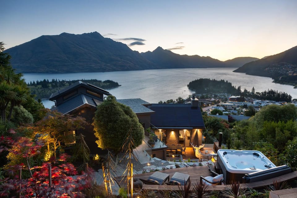 Property building, Nearby landmark, Lake view, Mountain view, Sunset