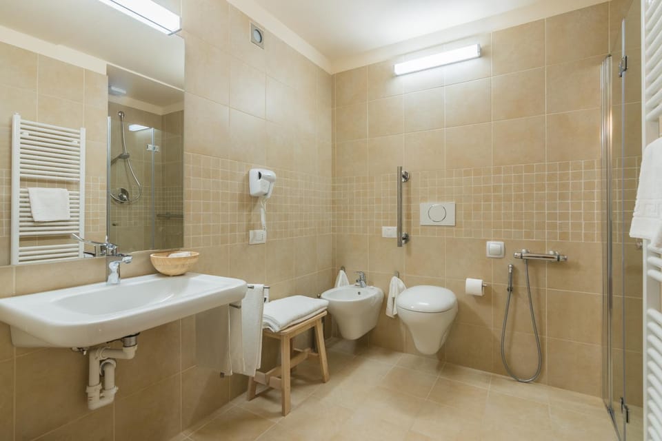 Shower, Toilet, hair dryier, towels