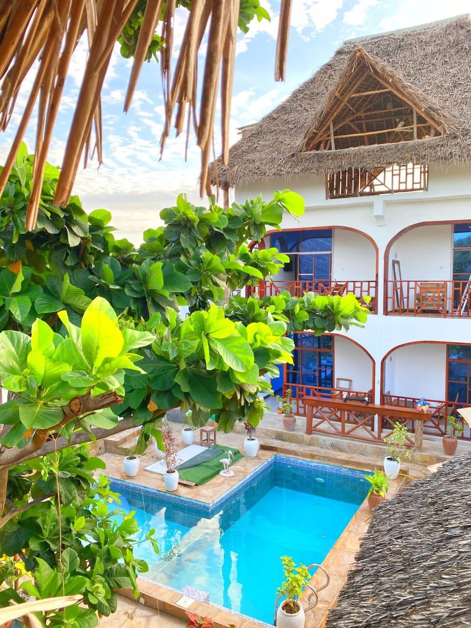 Property building, Patio, Day, Garden, Garden view, Pool view, Swimming pool, sunbed