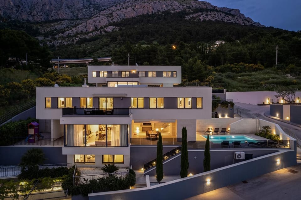 Night, Mountain view, Pool view, Swimming pool