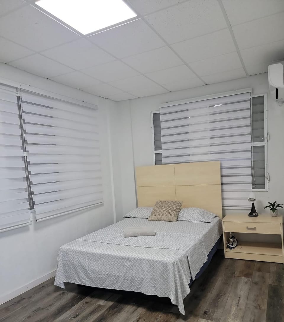 Bed, Photo of the whole room, Bedroom, towels, air conditioner