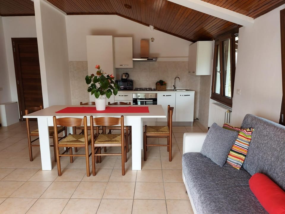 Kitchen or kitchenette, Living room, Seating area, Dining area