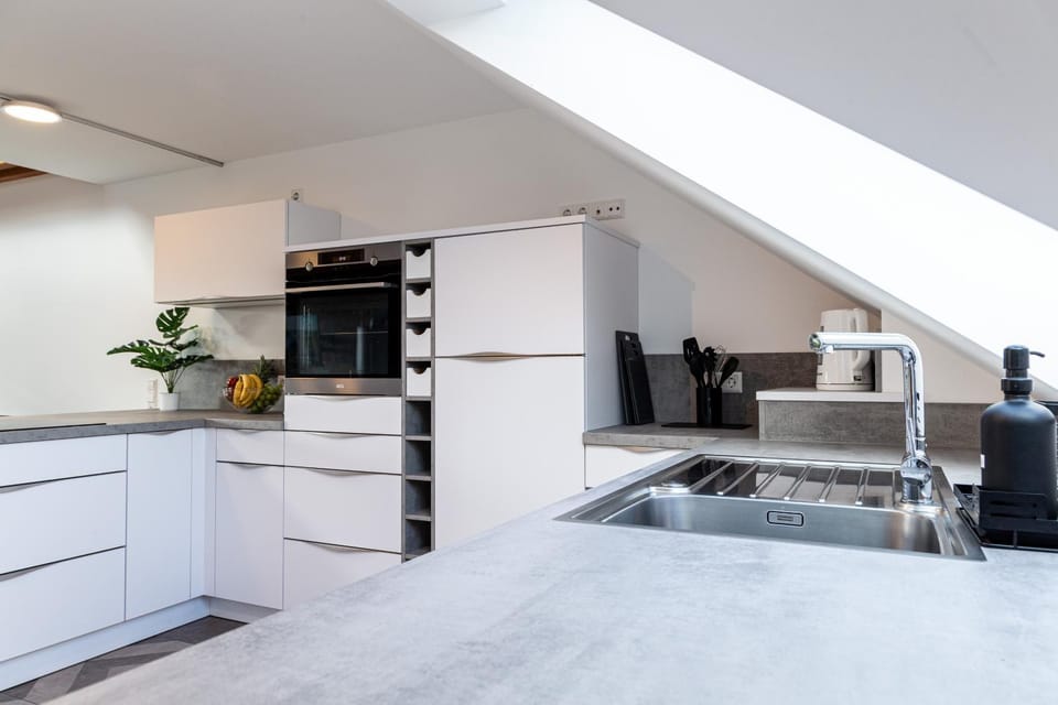 Kitchen or kitchenette, dishwasher, oven, stove