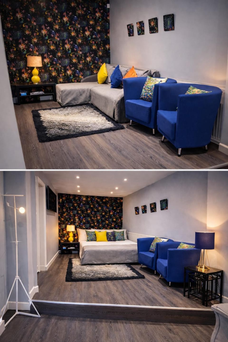 Bed, Living room, Seating area