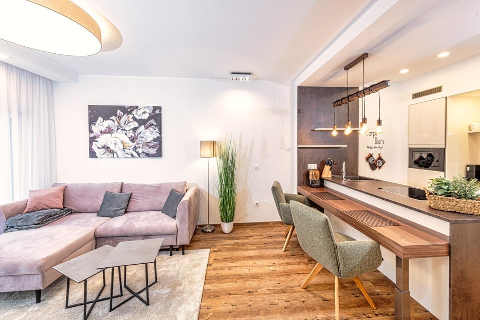 Kitchen or kitchenette, Living room, Seating area