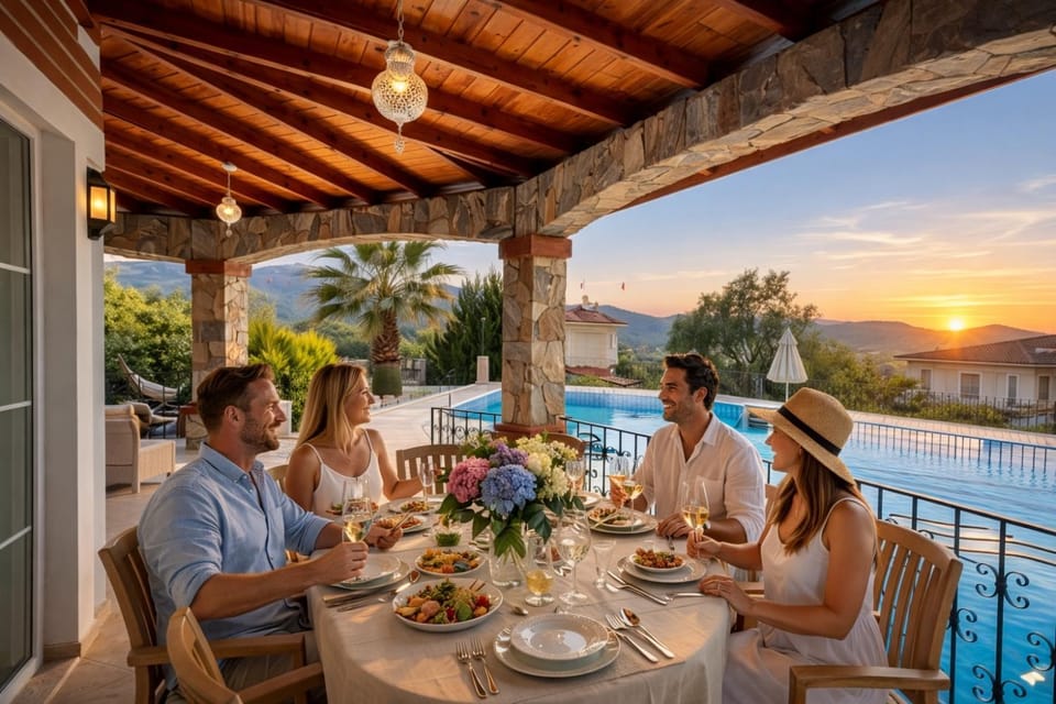 Property building, Patio, Day, People, Natural landscape, View (from property/room), Balcony/Terrace, Food and drinks, Dining area, Food, Guests, Pool view, Swimming pool, Dinner, Drinks, Alcoholic drinks, group of guests, sunbed