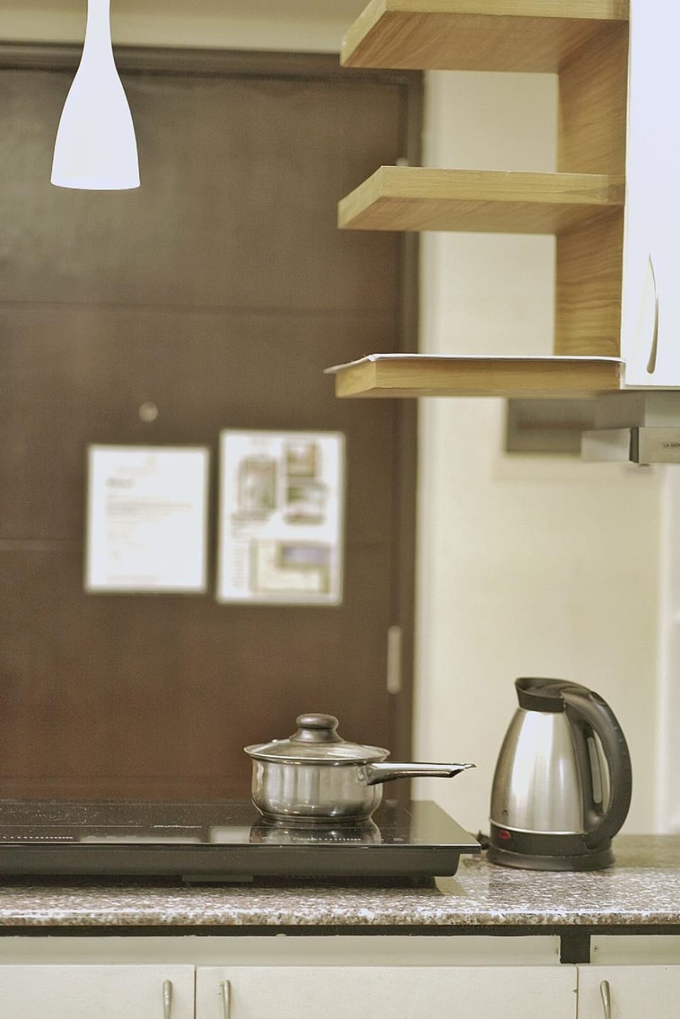 Kitchen or kitchenette, stove