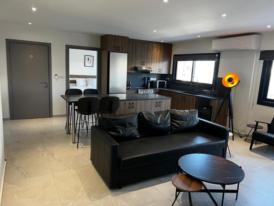 Kitchen or kitchenette, Living room, Seating area, Dining area, stove