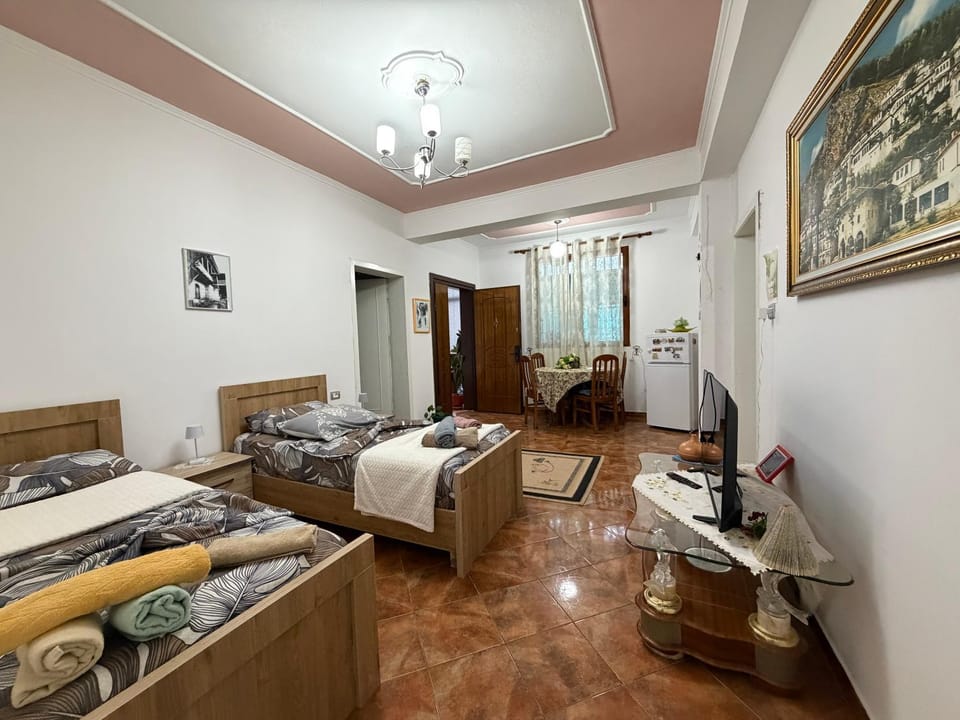 Bed, TV and multimedia, Living room, Photo of the whole room, Seating area, Bedroom, towels, air conditioner