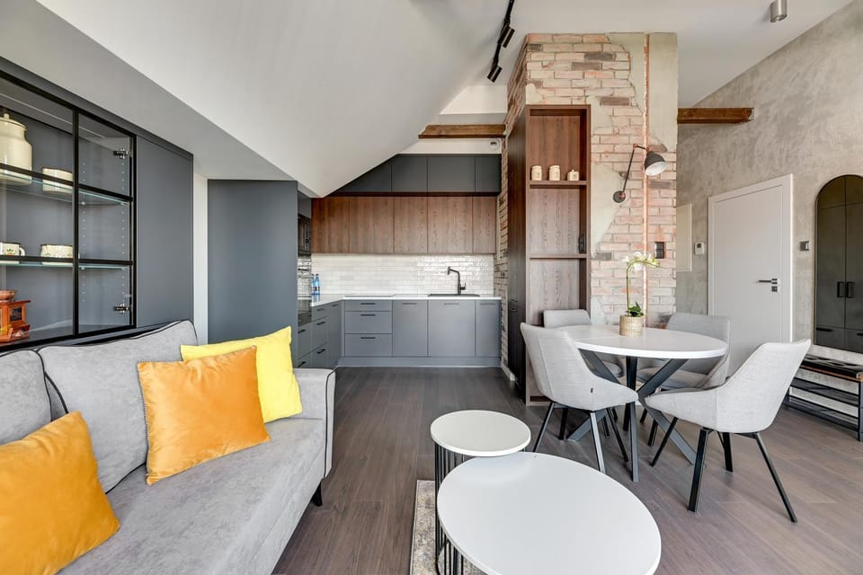 Kitchen or kitchenette, Living room, Seating area