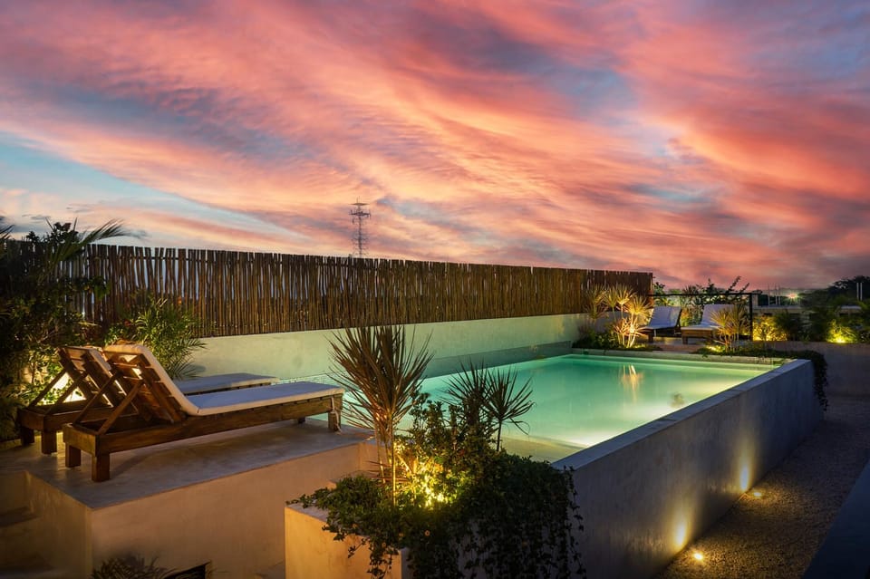 Pool view, Swimming pool, Sunset