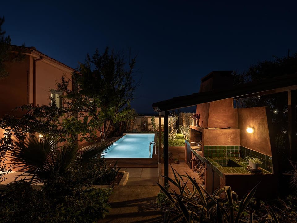 Property building, Night, Garden, Pool view, Swimming pool