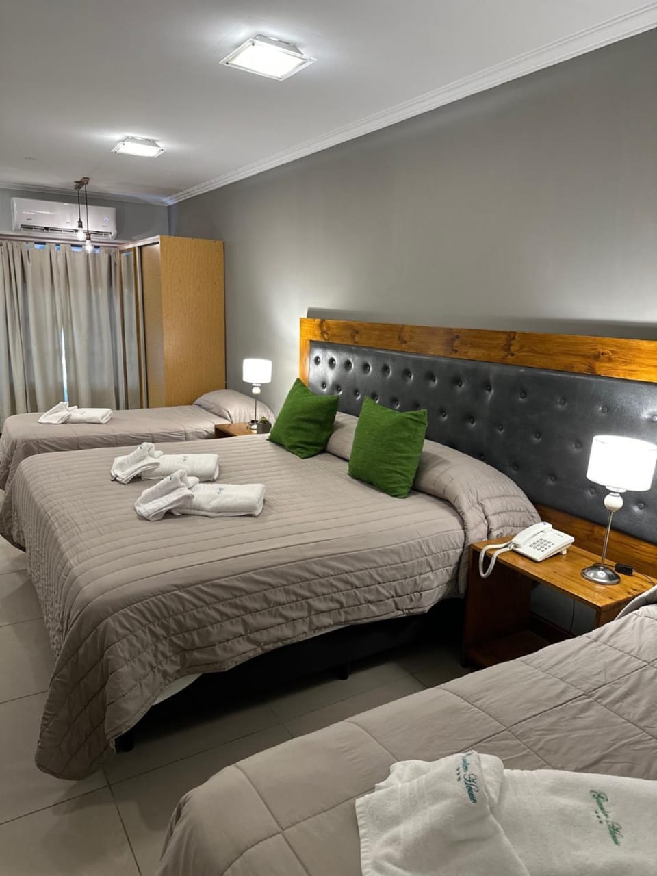Bed, Photo of the whole room, Bedroom, towels, air conditioner