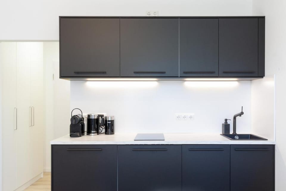 Kitchen or kitchenette, stove