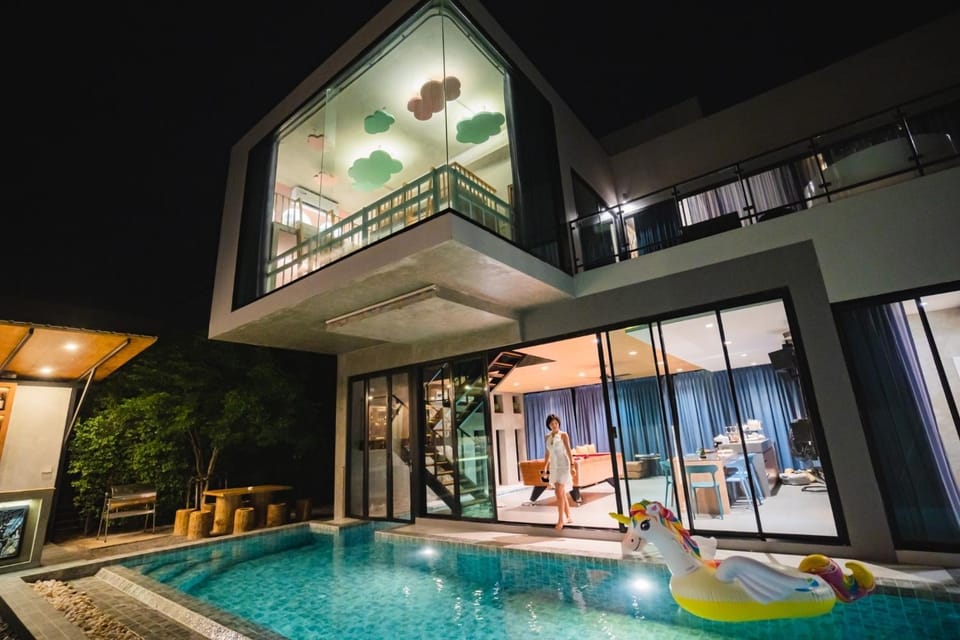 Property building, Night, Pool view