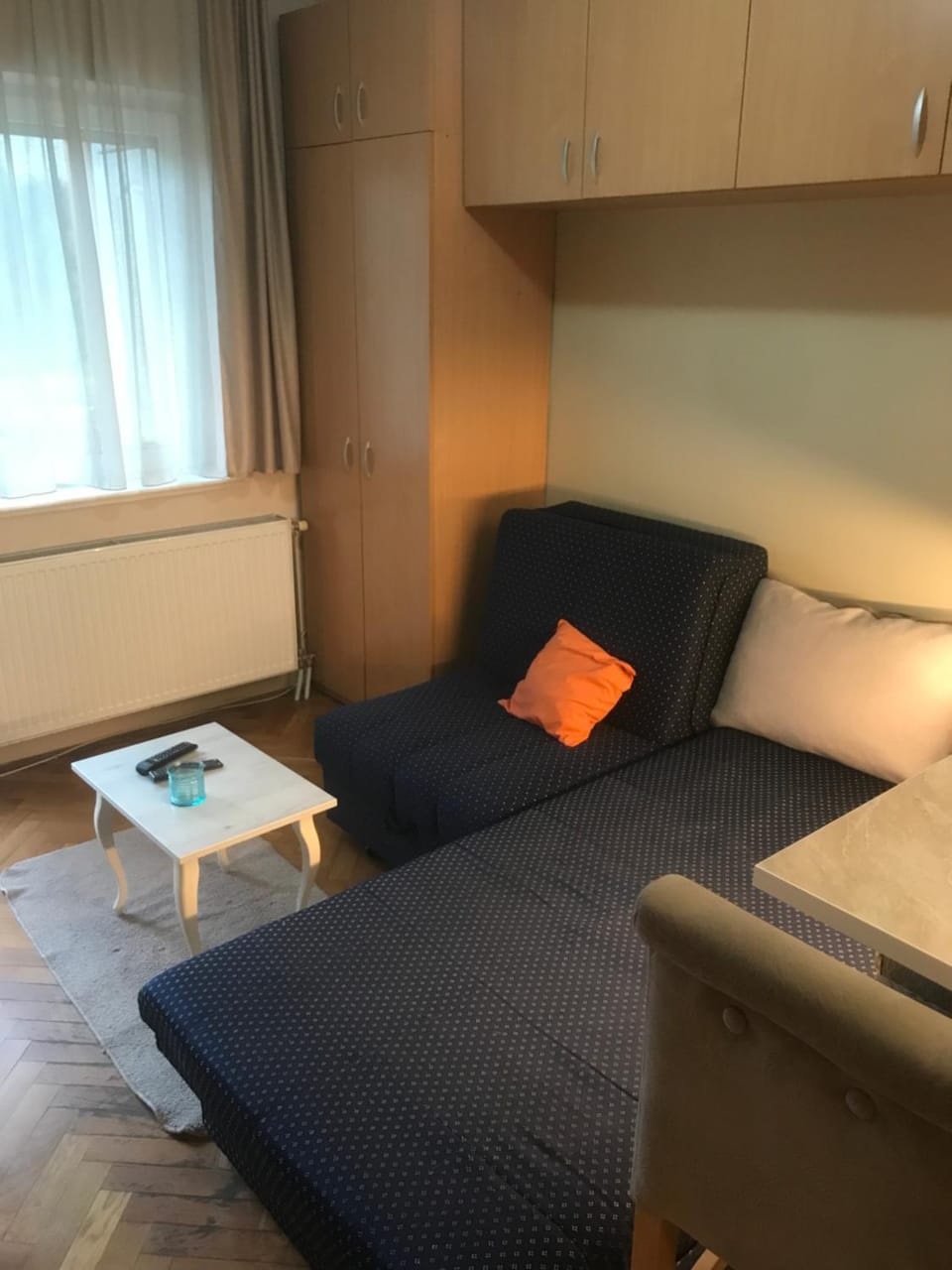 Bed, Living room, Seating area