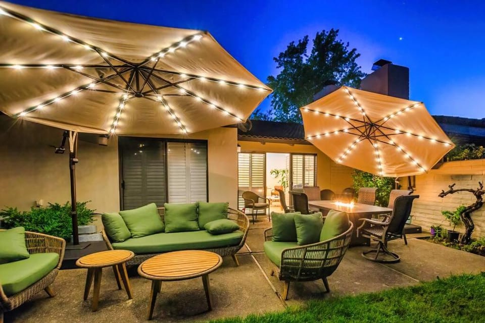 Patio, Night, Seating area, sunbed