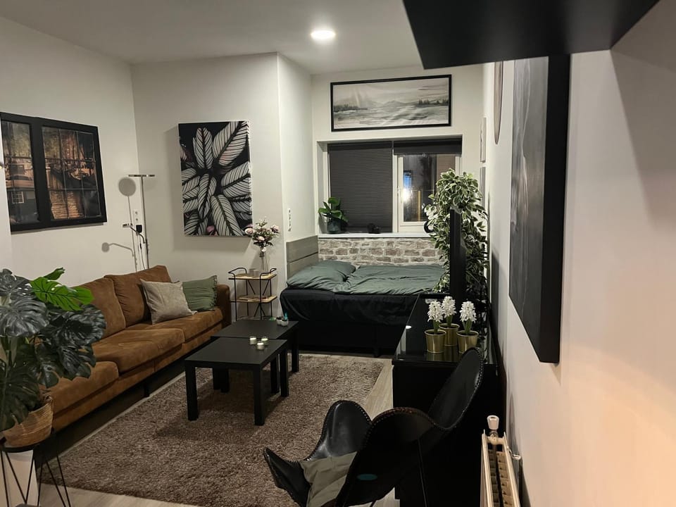Bed, Living room, Seating area
