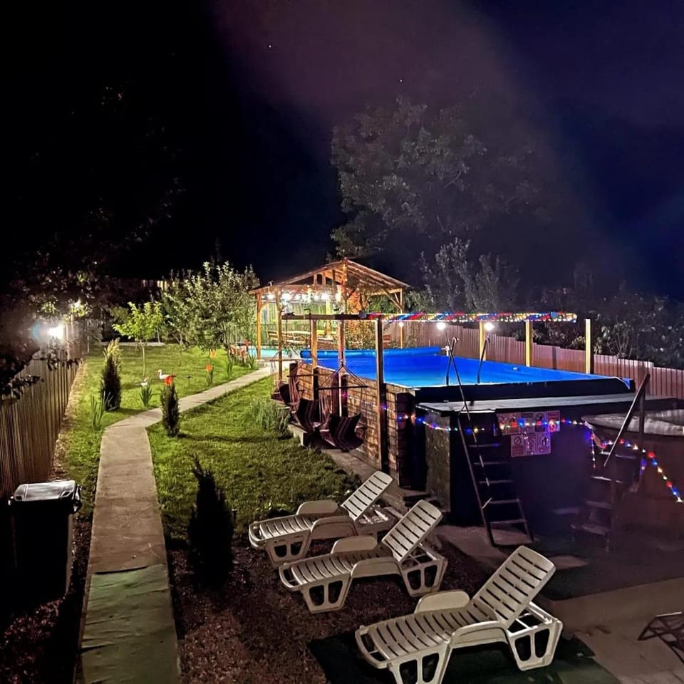 Night, Natural landscape, Pool view, Swimming pool, sunbed