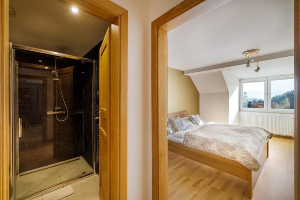 Shower, Bed, Bathroom, Bedroom