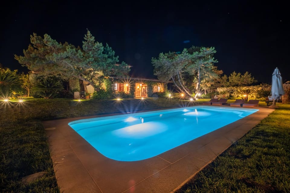 Night, Garden, Garden view, Pool view, Swimming pool, sunbed