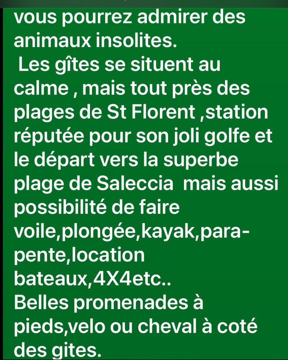 gite au paradis, parc animalier Apartment in Oletta