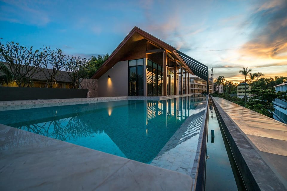 Property building, Swimming pool, Sunset