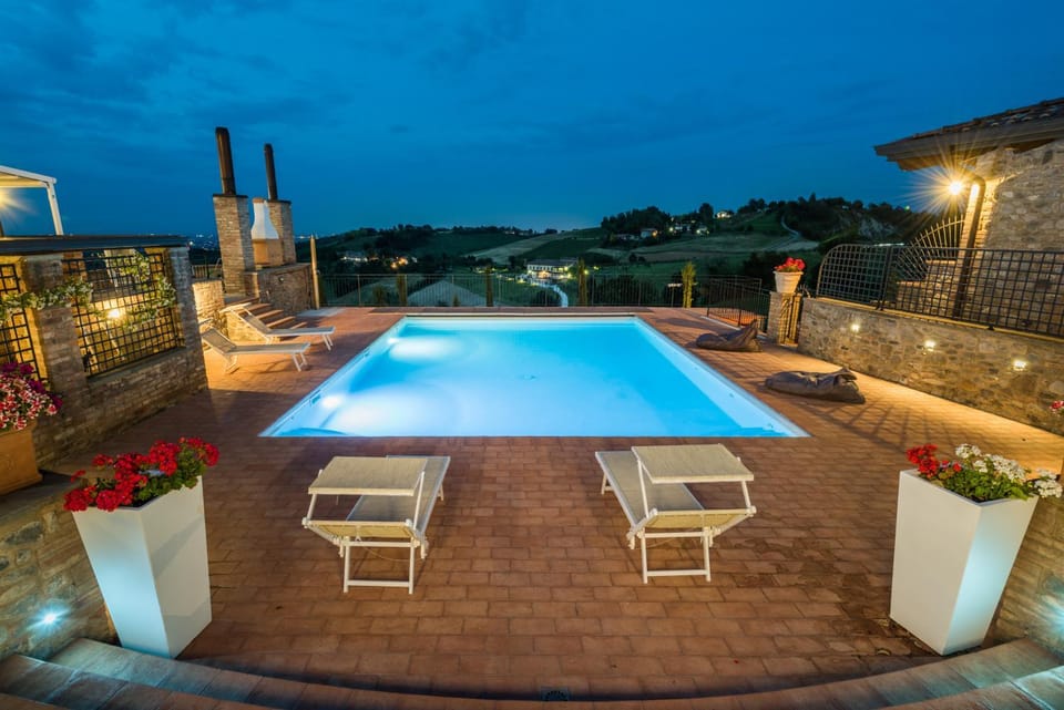 Night, Garden, Swimming pool