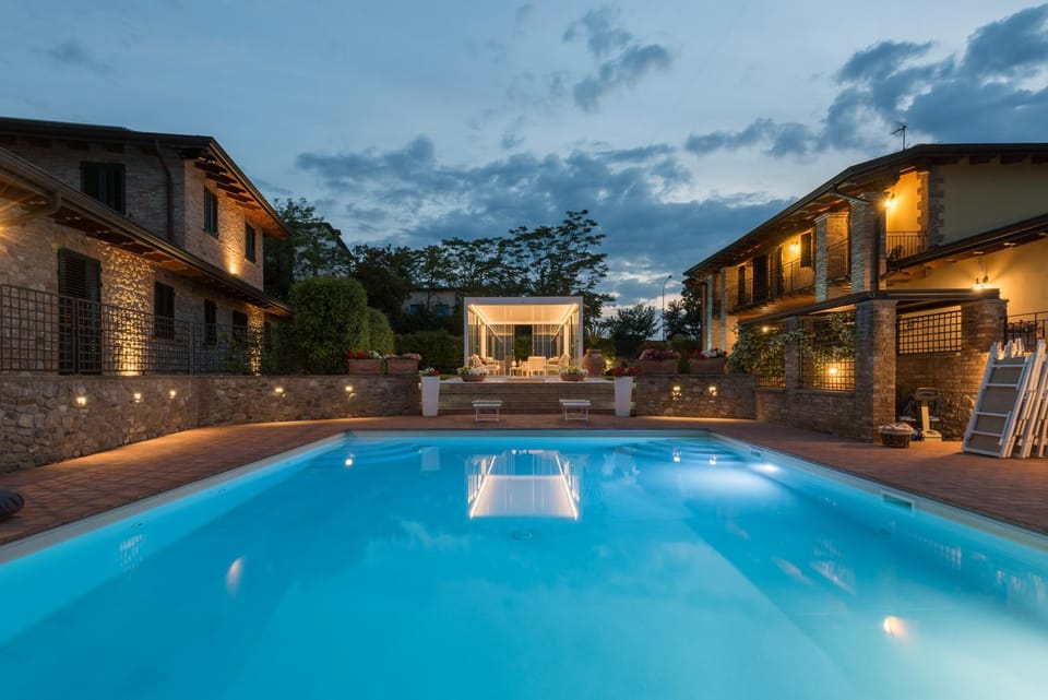 Night, Garden, Swimming pool