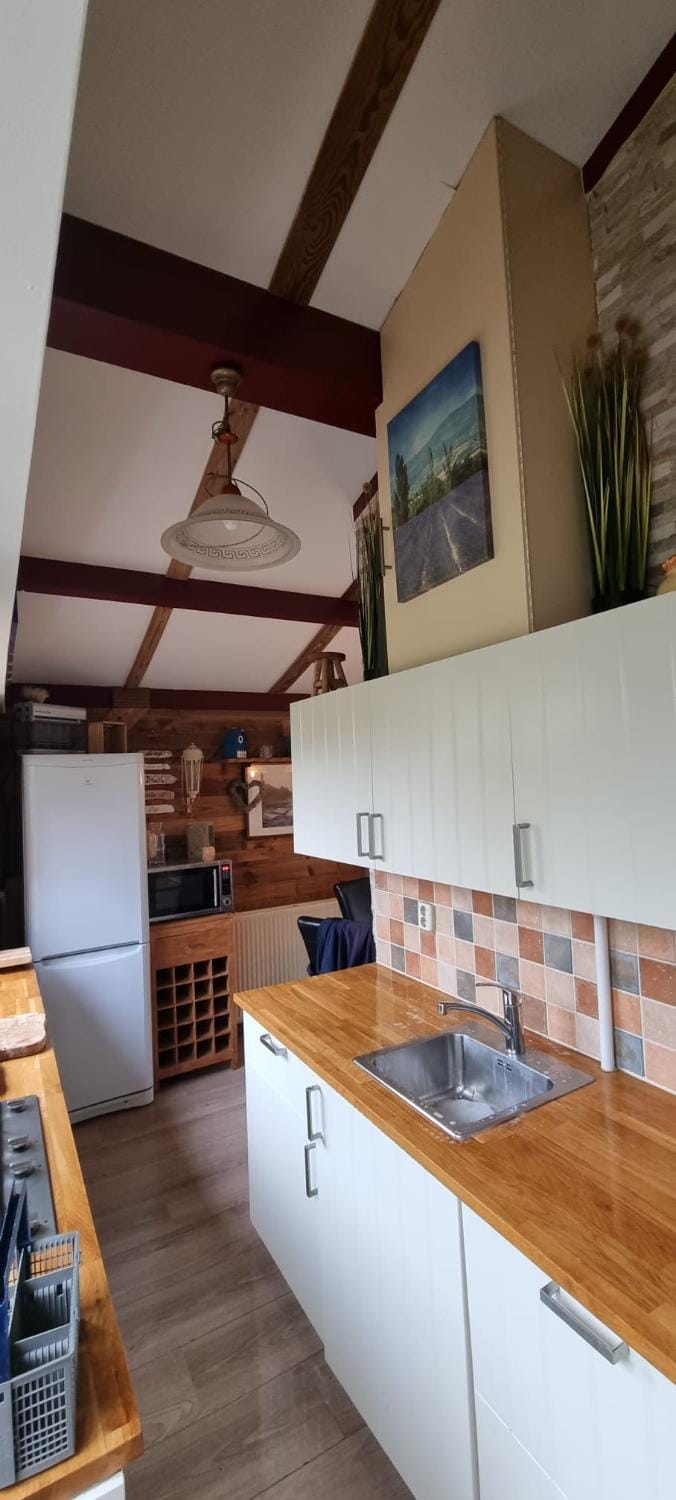 Kitchen or kitchenette, stove