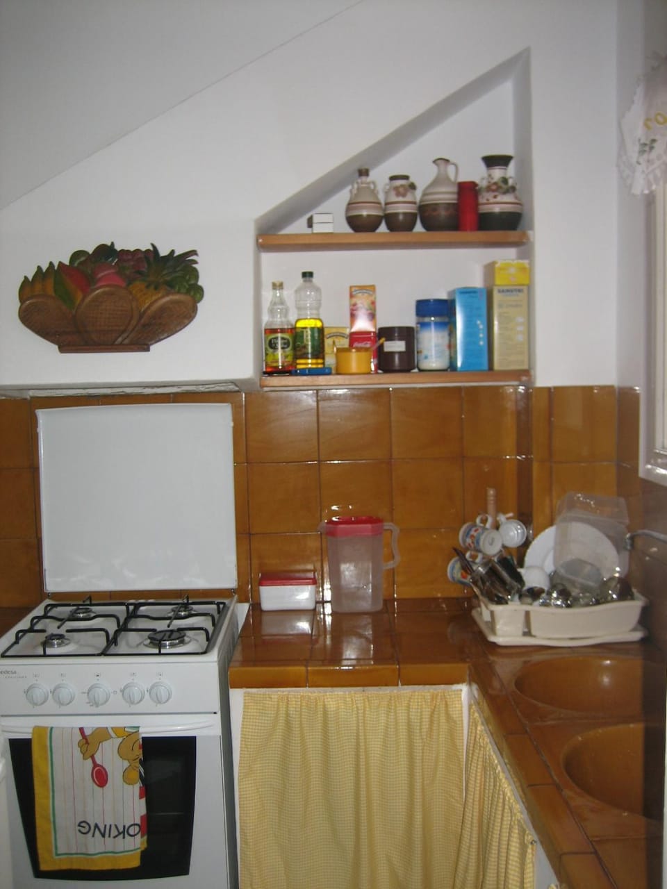 Kitchen or kitchenette, stove