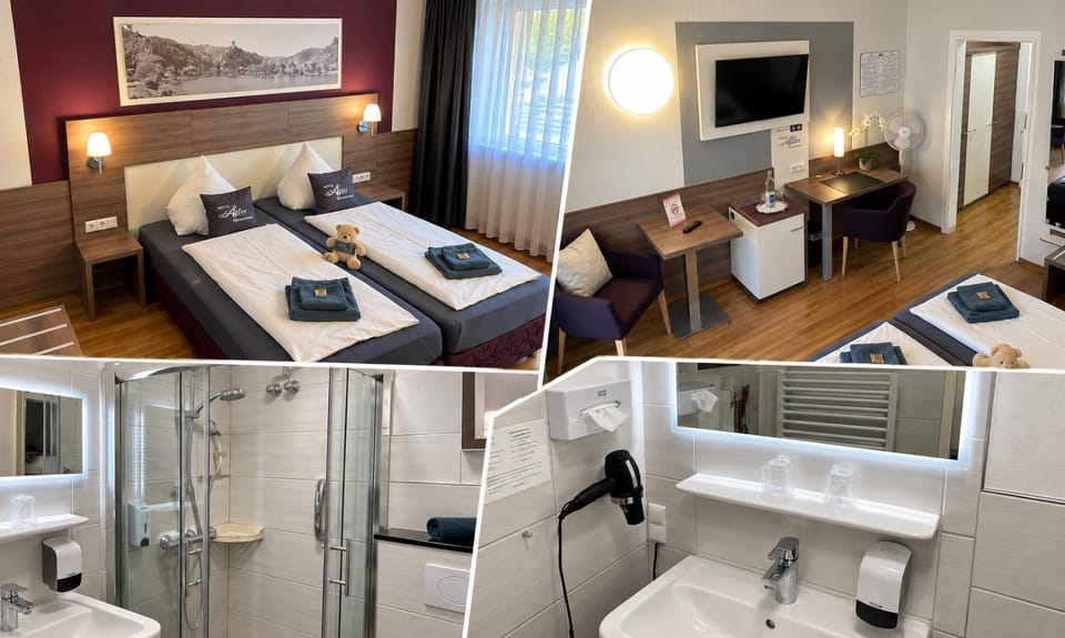 Shower, Toilet, Bed, Bathroom, TV and multimedia, Photo of the whole room, Bedroom, towels