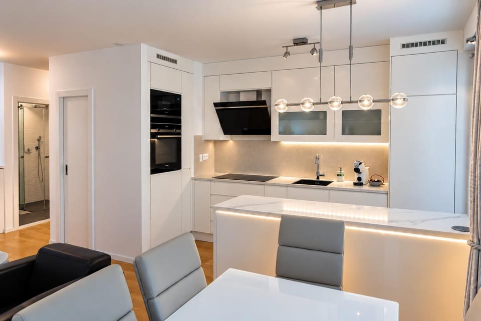 Kitchen or kitchenette, stove