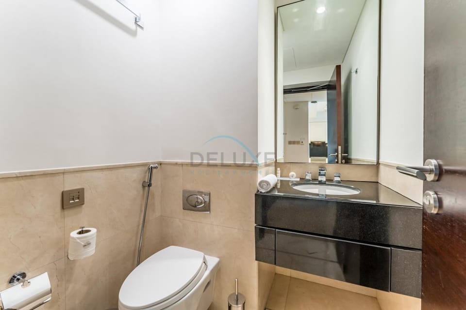 Toilet, bidet, towels