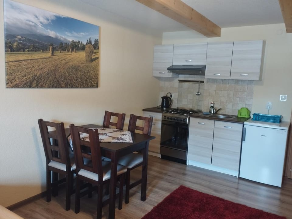 Kitchen or kitchenette, stove
