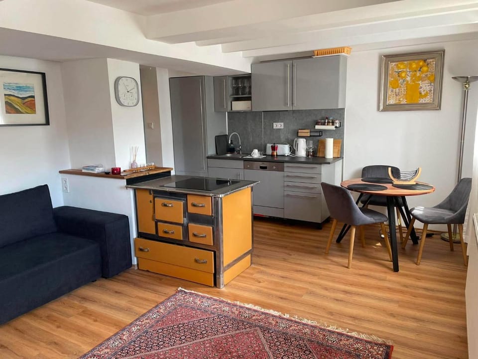 Kitchen or kitchenette, Living room, Seating area, Dining area, oven, stove