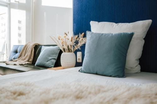 Bed, Seating area, Bedroom