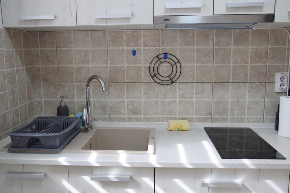 Kitchen or kitchenette, stove