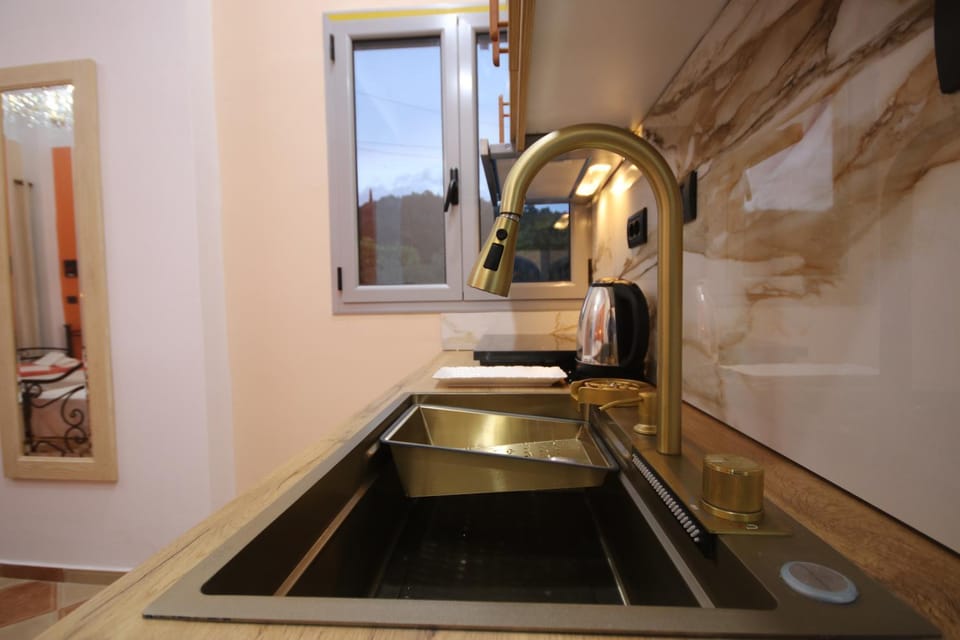 Kitchen or kitchenette, stove