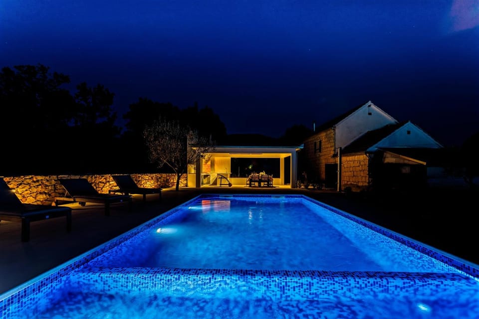 Night, Pool view, Swimming pool