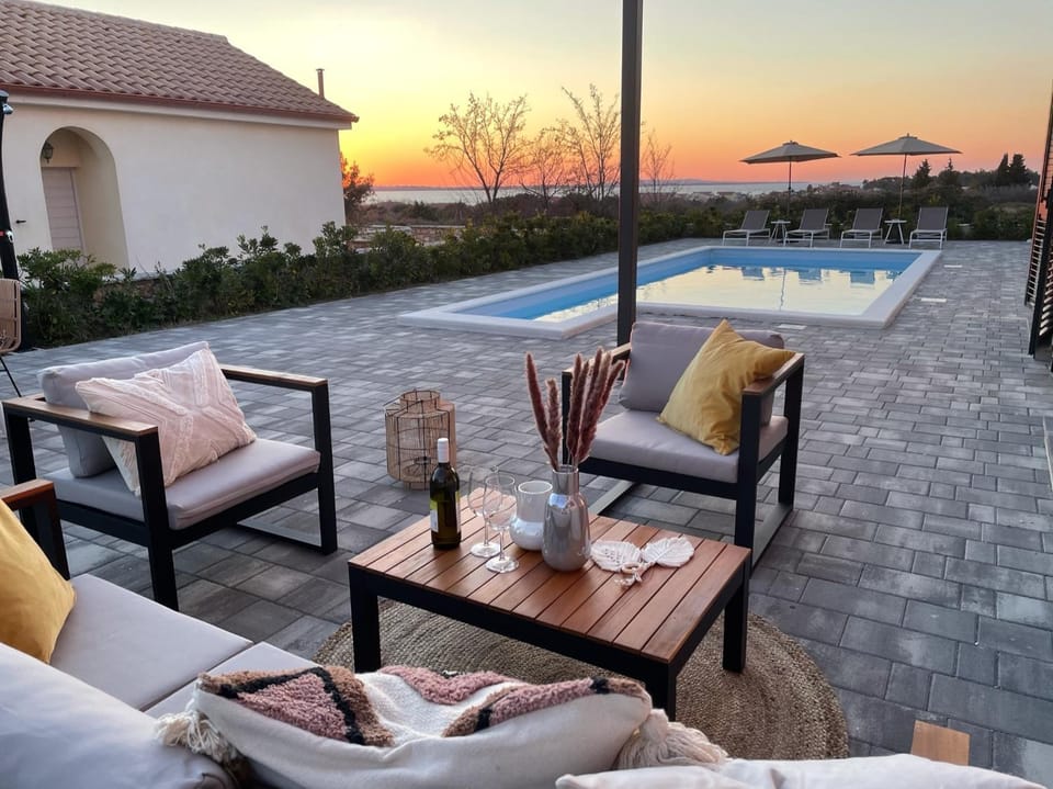 Patio, View (from property/room), Balcony/Terrace, Pool view, Swimming pool, Sunset, sunbed