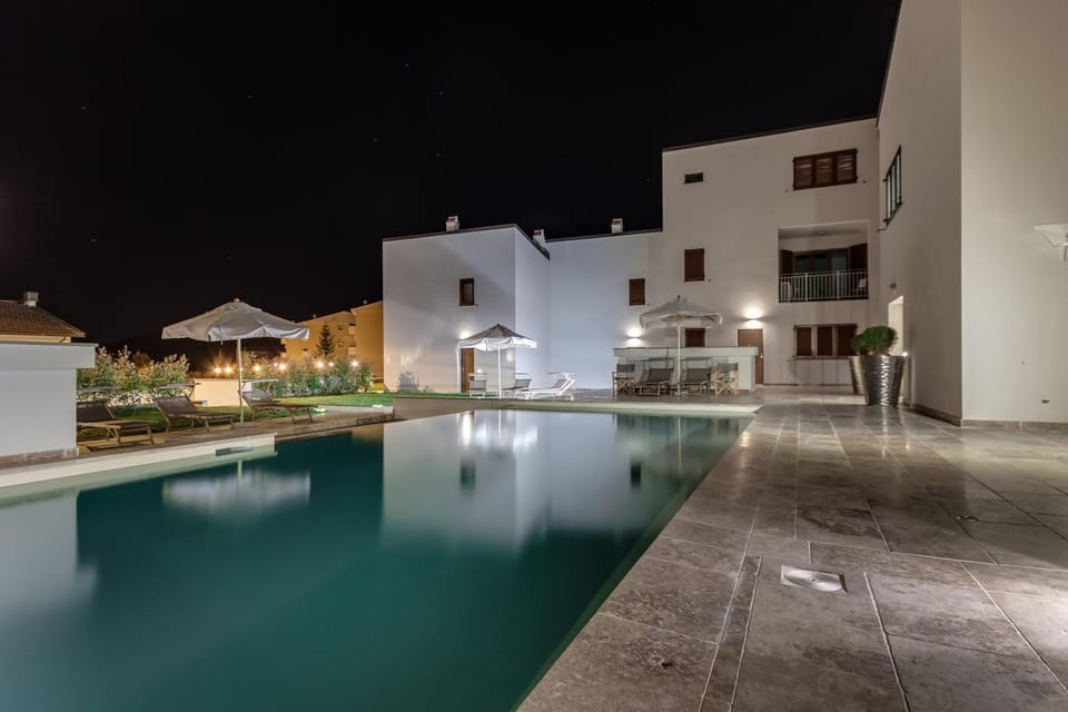 Property building, Night, Summer, Garden, On site, Swimming pool