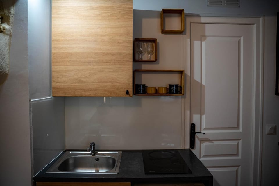 Kitchen or kitchenette, stove