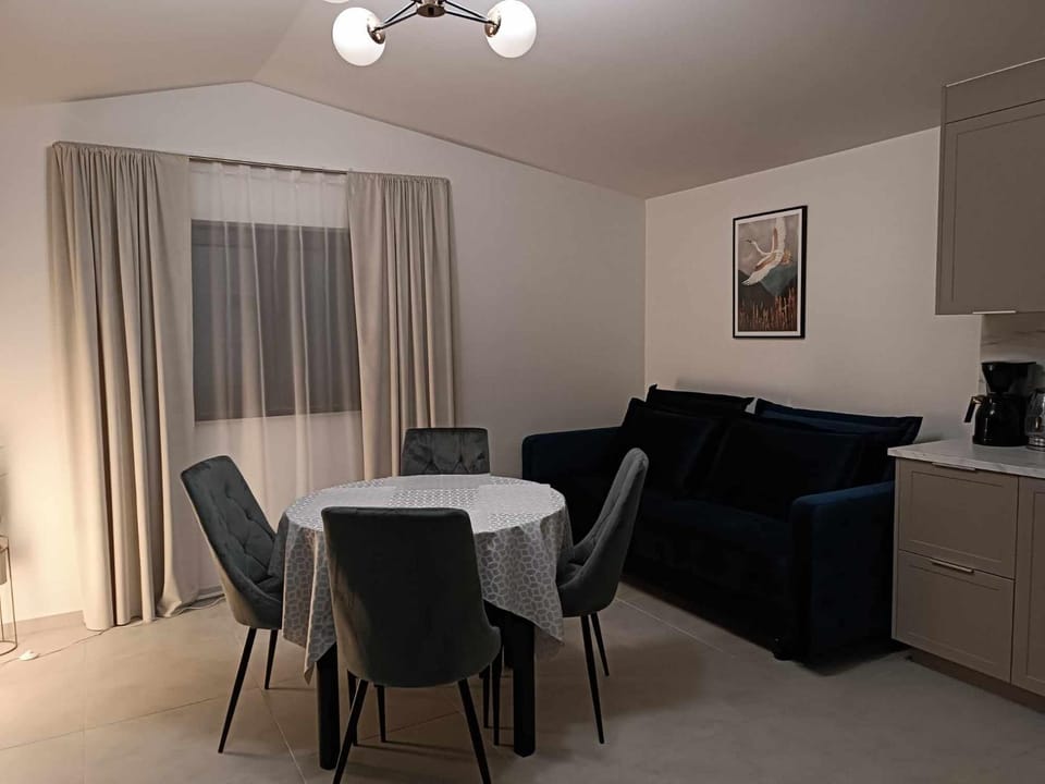 Kitchen or kitchenette, Living room, Seating area, Dining area
