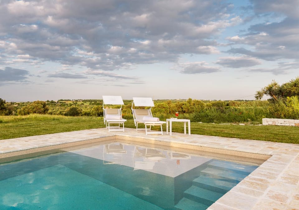 Natural landscape, Garden, Garden view, Pool view, Swimming pool, sunbed